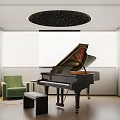 Modern Piano Room With Grand Piano Green Armchair And Starry Ceiling