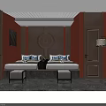 Serene SPA Sauna Interior With Twin Beds Circular Lighting Red Walls And Wooden Accents