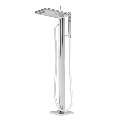 Modern Chrome Bathroom Faucet With Handheld Shower And Flexible Hose 3d model