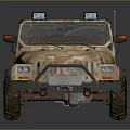Camouflage Utility Vehicle With Open Top Roof Rack Brown Seats And Off Road Tires