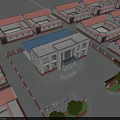 Modern Office Building Complex With Red Roofs Central Courtyard And Greenery 3d model