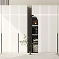 Modern Minimalist White Wardrobe With Panel Doors Open Compartment And Potted Plant Decorative Rug