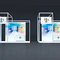 Modern Exhibition Booths With White Frame And Colorful Background Logo Design