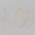 Three Different Sizes Circular Metal Frame Chandeliers With Small Bulb Accents On Light Blue Background