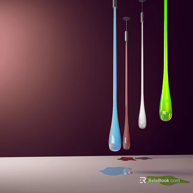 Colorful Drop Shaped Glass Pendant Lights Against Dark Background for Modern Home Decor 3d model 