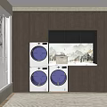 Dark Wooden Entryway Cabinet Side Cabinet With Stacked Washing Machine Dryer Storage Countertop Interior