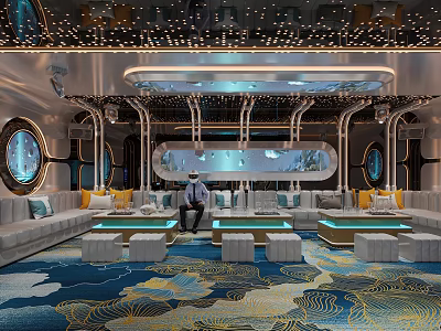 Modern Luxurious KTV Lounge Interior With Sofas Coffee Tables Lighting And Decorative Carpet 3d model