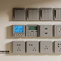 Modern Aesthetic Switch Panels with Digital Display USB Ports and Power Sockets on Beige Wall