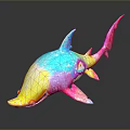 Colorful Shark Artistic Model With Blue Pink Yellow Hues On Dark Background