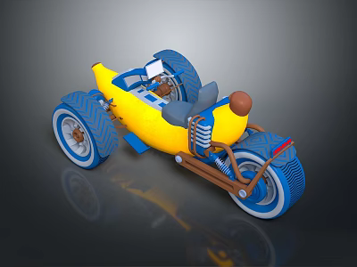 Banana Shaped Yellow Motorcycle With Blue Wheels Brown Frame Creative Design 3d model