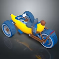 Banana Shaped Yellow Motorcycle With Blue Wheels Brown Frame Creative Design 3d model