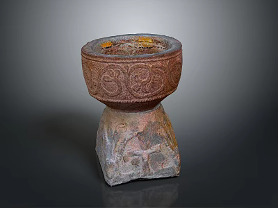 Intricate Sculptural Carving Of Decorative Vessel With Detailed Patterns On Stone Base 3d model