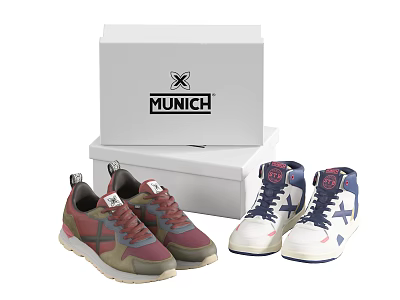 Two Pairs of MUNICH Casual Shoes with Colorful Design and Branded Boxes 3d model