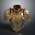 Medieval Metal Armor With Gold Decoration And Red Tassels Chest Plate Design