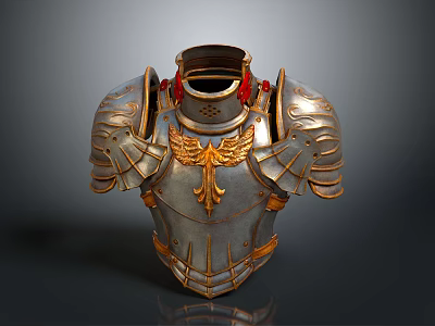 Medieval Metal Armor With Gold Decoration And Red Tassels Chest Plate Design 3d model