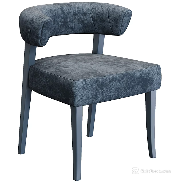 Navy Blue Velvet Accent Chair With Curved Backrest Padded Seat And Wooden Legs 3d model 