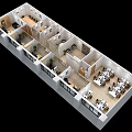 Bird's Eye View of Modern Office Workspace Layout With Multiple Rooms Desks and Seating