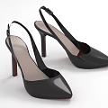 Black Patent Leather Women's Slingback High Heels With Pointed Toe And Stiletto Heel