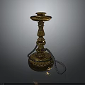 Golden Decorative Hookah with Intricate Carvings Ornate Base and Black Hose