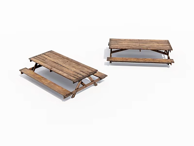 Rustic Wooden Outdoor Picnic Table and Bench Set with Natural Finish 3d model