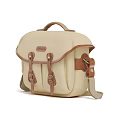 Beige Camera Bag With Brown Leather Buckles And Shoulder Straps 3d model