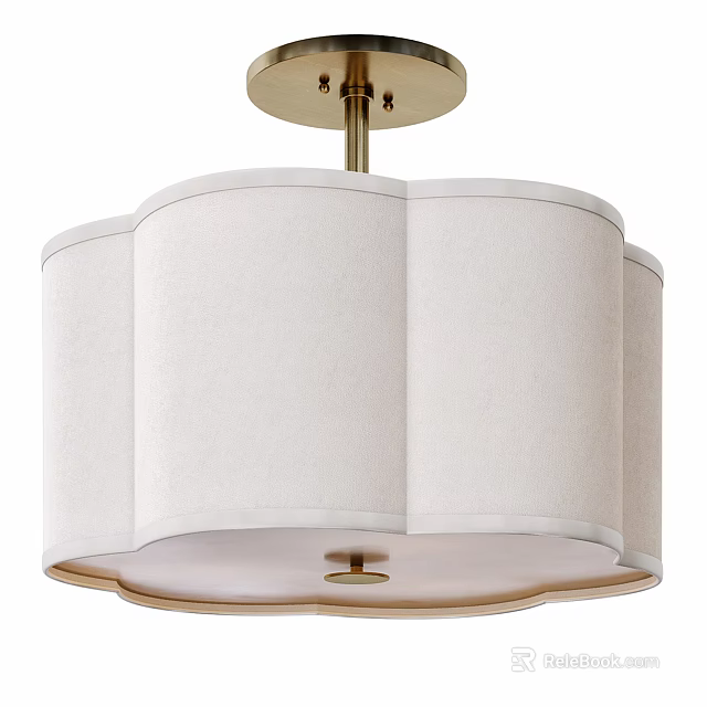 Elegant White Fabric Shade Ceiling Light Fixture with Gold Base 3d model 