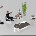 Modern Table And Chair Set In Living Room With Green Plant And Floor Lamp