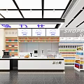 Supermarket Department Store Bright Shopping Space With Neatly Arranged Product Shelves And Checkout Counter