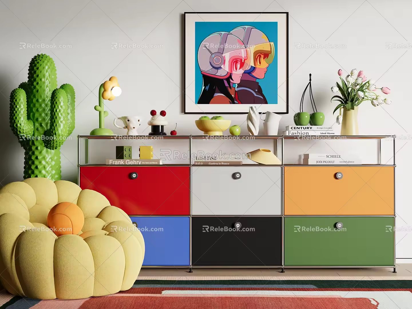 Modern Entrance Cabinet Dopamine Decorative Cabinet Side Cabinet Lazy Sofa Decoration Combination Memphis 3d model