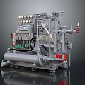 Mechanical Industrial Equipment with Gauges Control Panel Valves and Connected Metal Pipes