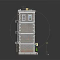 Multi Story Brick Building Model With Windows Entrance Green Plants And Street Lamp