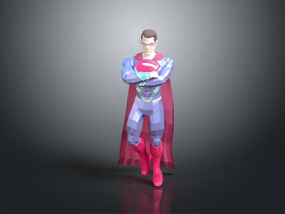3D Model of Superman With Blue Costume Red Cape and Arms Crossed Pose 3d model