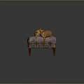 Floral Fabric Covered Stool With Wooden Legs And Dog Lying On It