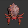 Pink Hermit Crab With Spiky Shell And Red Claws On Dark Background