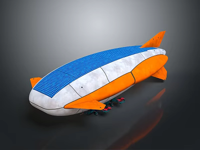 Blue White And Orange Space Aerostat With Solar Panel Streamlined Structure For Space Exploration 3d model