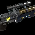 Futuristic Sci Fi Weapon with Scope Magazine Glowing Blue Light and Mechanical Structure