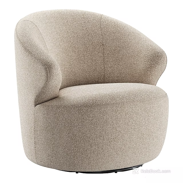 Modern Beige Fabric Accent Chair With Curved Arms And Rounded Design 3d model 