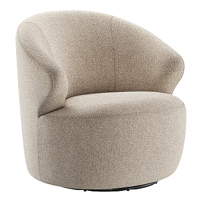 Modern Beige Fabric Accent Chair With Curved Arms And Rounded Design 3d model