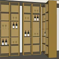 Luxury Golden Wine Cabinet With Glass Shelves Holding Wine Bottles And Glasses