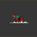 Red Furred Creature Character With Green Accessory Standing On White Platform And Grass