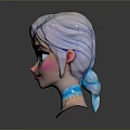 Animated Character 3D Model Head With Light Colored Hair Blue Eyes And Blue Neck Decoration