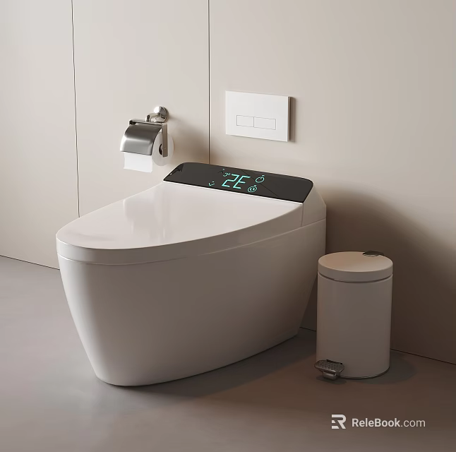 Smart Toilet With Digital Temperature Display Modern White Design And Side Trash Bin 3d model 