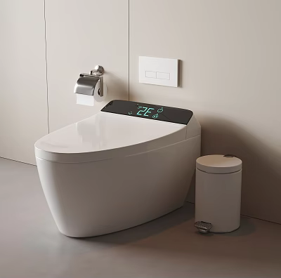 Smart Toilet With Digital Temperature Display Modern White Design And Side Trash Bin 3d model