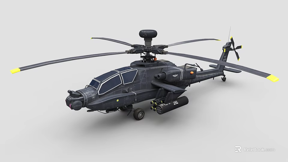 Industrial Black Military Helicopter Featuring Rotors Weapons System And Cockpit Design 3d model 