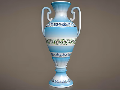 Blue And White Decorative Vase With Double Handles And Intricate Patterns 3d model