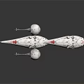 Detailed Spacecraft Model With Cosmic Design And Red Accents On White Background