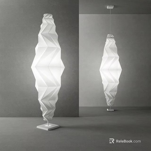 Modern Geometric White Floor Lamp In Minimalist Grey Interior Room Design 3d model 