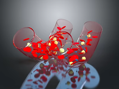 Medical Device For Blood Cell Observation With Transparent Tubular Structure And Red Yellow Cells 3d model