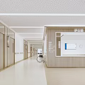 Spacious Hospital Outpatient Clinic Corridor Featuring Nurse Station Wooden Doors And White Ceiling With Wheelchair