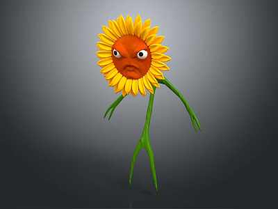 Anthropomorphic Sunflower Character Featuring Angry Face Green Stem Arms And Legs 3d model